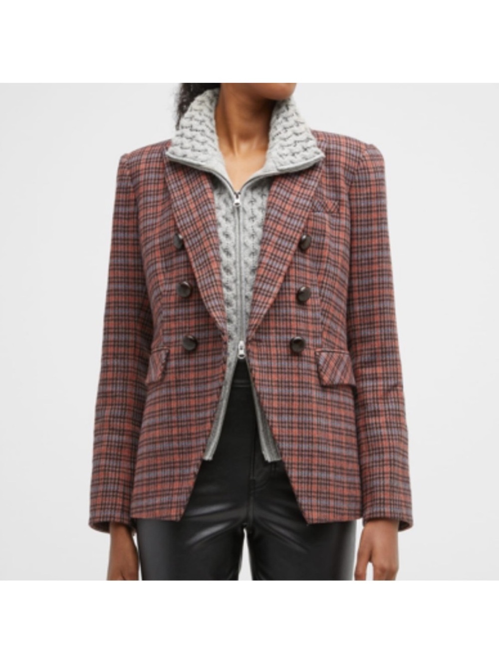 Veronica Beard Miller Dickey Blazer Mauve Plaid Jacket Size 0
